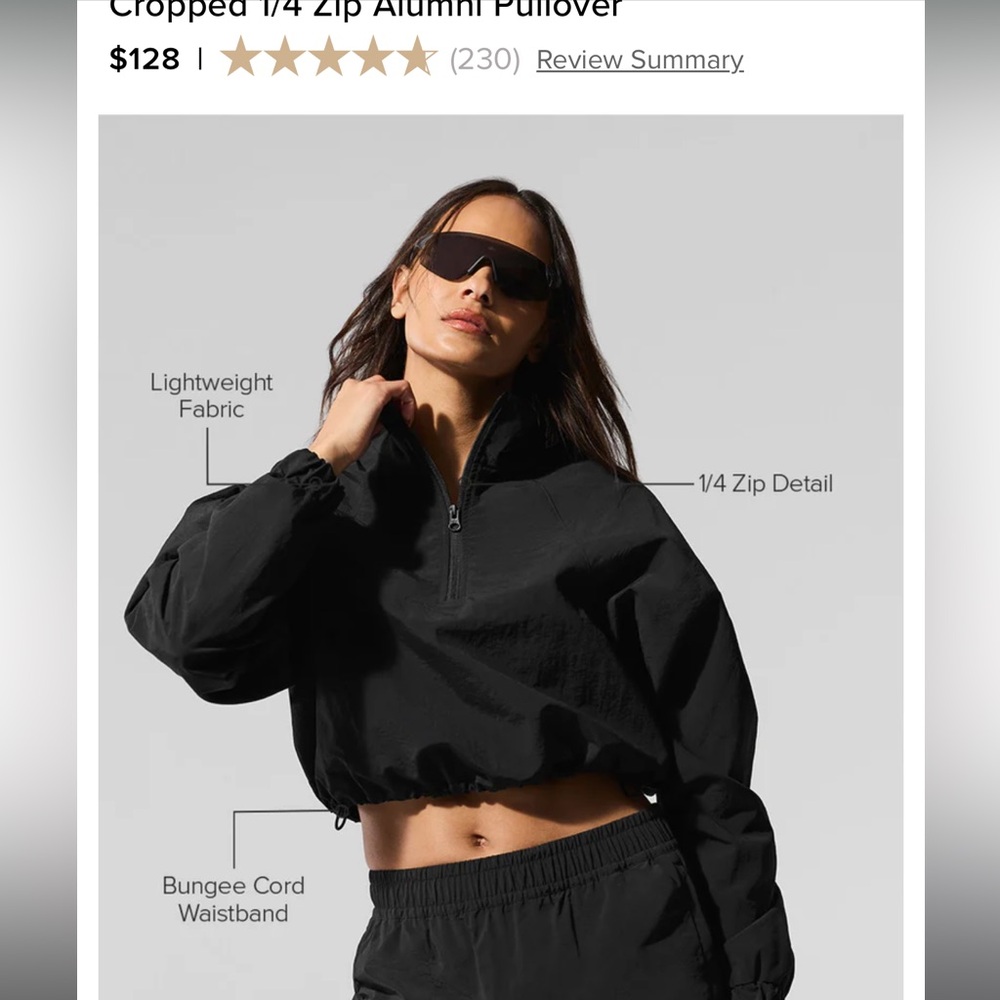 ALO YOGA Cropped 1/4 Zip Alumni Pullover Jacket